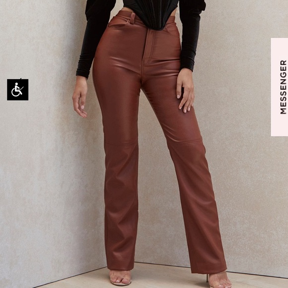 House of CB Pants - NWOT HOUSE OF CB $195 INAYA RED BROWN STRETCH VEGAN LEATHER PANTS NWOT XS